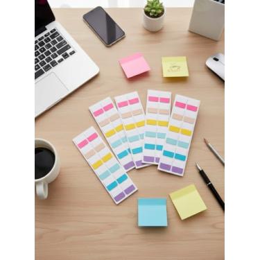 Imagem de 6 cores de abas adesivas de índice, bandeiras sem resíduos para cadernos, arquivos, materiais escolares e de escritório, cor fluorescente