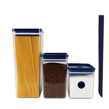 Imagem de Kit 3 Potes de Mantimentos Dubai Transparente (TAMPA AZUL) Pote Hermetico Porta Tempero - Cozinha e Organização