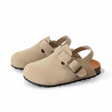 Imagem de Tamancos infantis de camurça para meninos e meninas sandálias de cortiça com fivela ajustável mules, A1/Apricot, 18-19