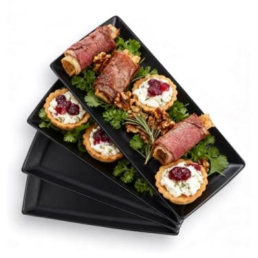 Imagem de Travessa de servir porcelana preta de 35,56 cm, conjunto de 4 louças de restaurante, para café da manhã, almoço e jantar divertido, prato de salada, aperitivo de Ação de Graças