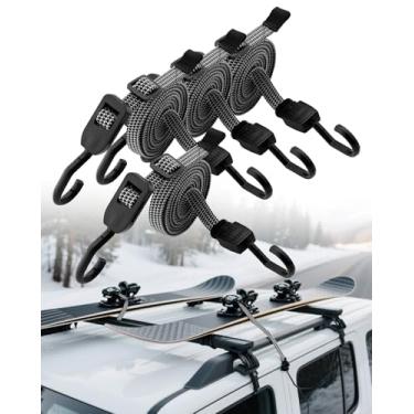 Imagem de Cabos elásticos planos, pacote com 80 em 4, resistentes, cordas elásticas com ganchos, tiras elásticas para bicicletas, barracas, caminhões, acampamento, lona, carga, ao ar livre, resistência à tração