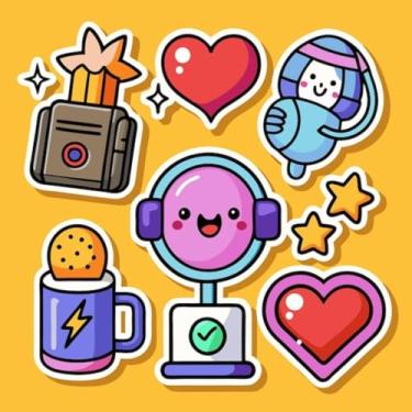 Imagem de Adesivos Kawaii Coloridos para Decoração Infantil - Estilo Fofo Microfones Estrelas Corações Para Quarto e Cadernos 30x30cm