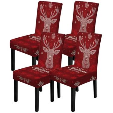 Imagem de ANNA QUEEN Conjunto de 4 capas de cadeira de Natal, capas elásticas removíveis, laváveis para jantar, fazenda, hotel, festa, casamento (estilo 10)