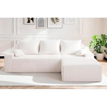 Imagem de HABUTWAY Sofá secional em nuvem, sofá desossado com espreguiçadeira, sofá modular confortável com assento profundo para sala de estar, quarto, sofá em forma de L com tecido de veludo cotelê, sem