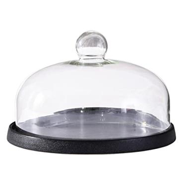 Imagem de WYUYIWH Suporte de bolo de cerâmica para sobremesa de 28 cm com tampa de cúpula de vidro, prato de servir redondo transparente e prato de bolo para salada, tigela de ponche, sobremesa, frutas (preto)