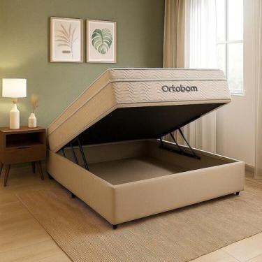 Imagem de Conjunto Cama Box Baú Casal e Colchão Ortobom Airtech Molas Ensacadas