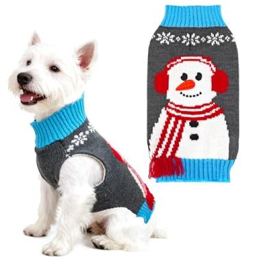 Imagem de UETZLTB Suéter de Natal para cães, bonecos de neve, roupas para animais de estimação, presente para cães pequenos, médios, grandes, gatos, meninos, meninas, gola rolê, macio, quente, cachorrinho