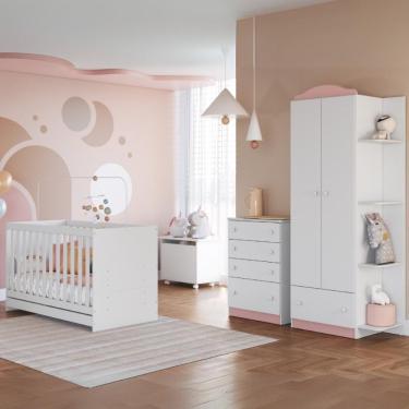 Imagem de Quarto Infantil Completo Com Berço 3 Em 1 Para Colchão 130x60cm Multimóveis Mp4344 Branco/colorido