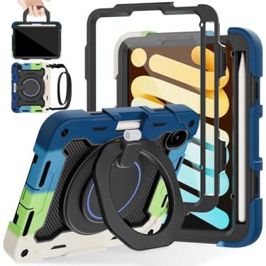 Imagem de ROISKIN Capa para iPad mini 7 (A17 Pro) 2024/Mini 6 20,3 cm, capa de proteção à prova de quedas com suporte e alça de rotação de 360°, protetor de tela, alça de ombro e adequada para crianças