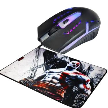 Imagem de Kit Mouse Gamer Com Led 3600Dpi + MousePad Gamer Tecido e Borracha God Of War