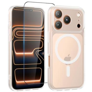 Imagem de Eastcoo Capa magnética para iPhone 17 Pro [proteção contra quedas de grau mil] [compatível com Magsafe] Capa protetora fina translúcida fosca TPU PC para celular para homens e mulheres