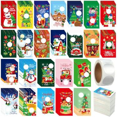 Imagem de Skylety 240 peças de cartões de raspar de Natal, 24 estilos, vales de presente em branco de Natal DIY com 300 adesivos, 100 sacos para grupos de prêmios de negócios de Natal, suprimentos de festa