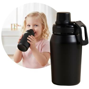 Imagem de Garrafa Térmica, Tampa Antivazamento, com Canudo e Alça, Base Antiderrapante, Parede Dupla em Inox que Conserva Líquidos Quentes e Frios por Horas (Preto, 350ml)