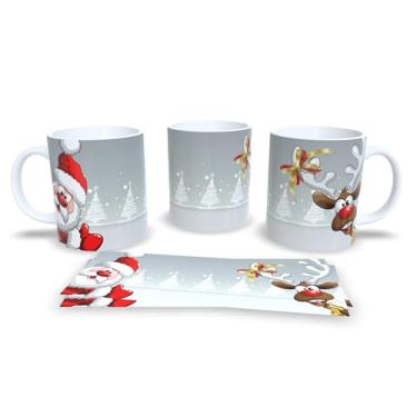 Imagem de Caneca de Natal com Desenho de Inverno, Porcelana Branca, Estampa Festiva com Papai Noel e Animais, Tema Natalino (12)