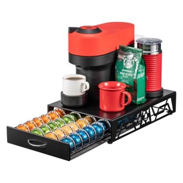 Imagem de ZCDCP Suporte de cápsulas – Organizador de cápsulas de café moderno e elegante de metal preto para cápsulas Nespresso, suporte elegante para cafeteira, escritório ou cozinha doméstica (capacidade para