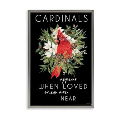 Imagem de Stupell Industries Cardinals Appear Seasonal Sentiment Gray Framed Floater Canvas Wall Art, design por Cindy Jacobs, 78 x 53 cm