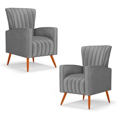 Imagem de Kit 02 Poltronas Decorativas Melody Com Pés Palito Suede Cinza - Abmaza