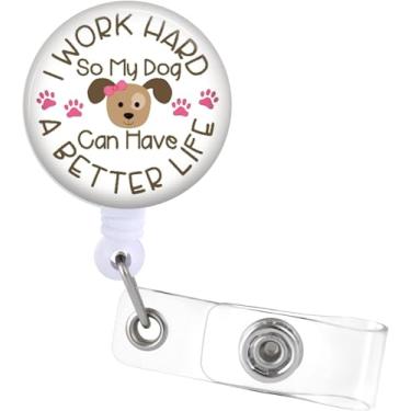 Imagem de Plifal Clipe de suporte para crachá de cachorro - Dog Better Life Retrátil Carretel de crachá de identificação com clipe jacaré, escritório, enfermeira, enfermagem, trabalhador médico, acessórios para