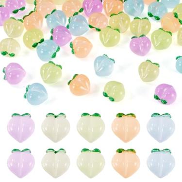 Imagem de FASHEWELRY 50 peças que brilham no escuro cabochão de resina pêssego luminoso 3D pêssego sem furos enfeites para arte de unhas DIY broche de cabelo joias artesanato fazendo decoração de capa de