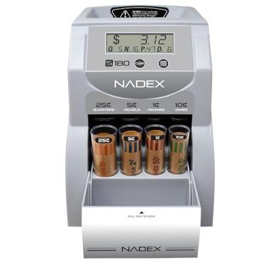 Imagem de Nadex Contador digital de moedas, classificador e envoltório S180 - Ordena e conta automaticamente lotes de moedas, para em rolos de moedas completos, prata