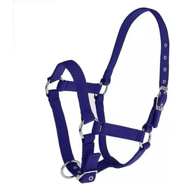 Imagem de MedTouch Cavalo Halter Nylon Tamanho Completo Ajustável Tack Shows Equestre (Azul)