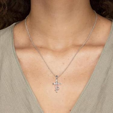 Imagem de Colar de prata para mulheres - Pingente delicado de cruz e coração, hipoalergênico personalizado, não mancha, presentes de aniversário de Natal, joias modernas, 16"+2", Liga de aço, Sem Pedra Preciosa