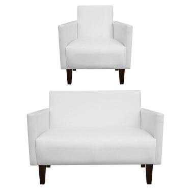 Imagem de Kit Namoradeira 02 Lugares e 01 Poltrona Jade Corino Branco Pes Chanfrado Tabaco   M11 - D'Rossi