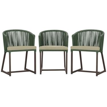 Imagem de 3 Cadeiras De Jantar Noronha Marrom Corda Náutica E7 Trama Verde
