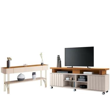 Imagem de Rack Bancada Rivera 1.8 Com Aparador Vivant Cinamomo Off White - Hb Móveis