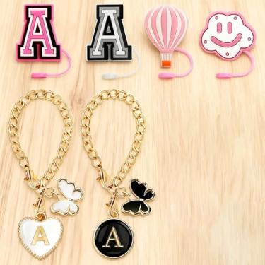 Imagem de Conjunto de acessórios de copo de 5 peças, 3 capas de canudo de silicone e 2 pingentes de letras de borboleta, proteção contra poeira e pingentes decorativos para copos de 850 g e 1,134 g, inclui