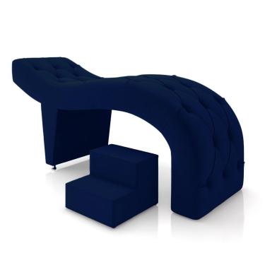 Imagem de Maca De Estética Para Massagem Cílios Fixa Lash Estofada Com Escada Veludo Azul G83
