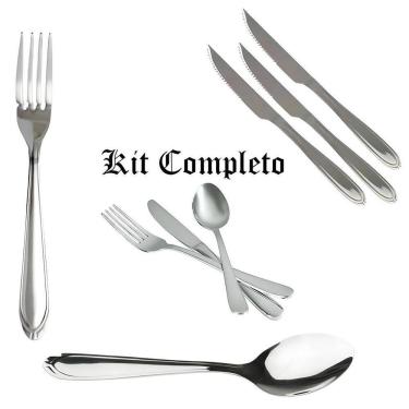 Imagem de Kit Faca De Churrasco Colher Garfo Monaco Inox