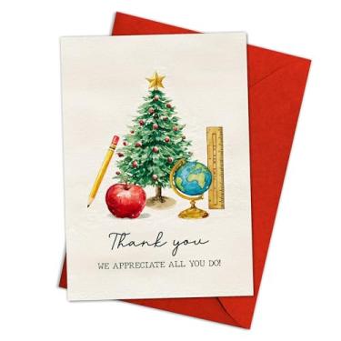 Imagem de Podagree Cartão de Natal Thank You Teacher para professores de estudantes, pais ou turma, árvore de aquarela e design de material escolar mostrando apreciação sincera – 20 x 13 cm com envelope