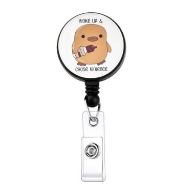 Imagem de MAOFAED Carretel engraçado de crachá de pato de violência para optometrista, presente de estudante de optometria, suporte de identificação de piada de emoji de pato (acordei)