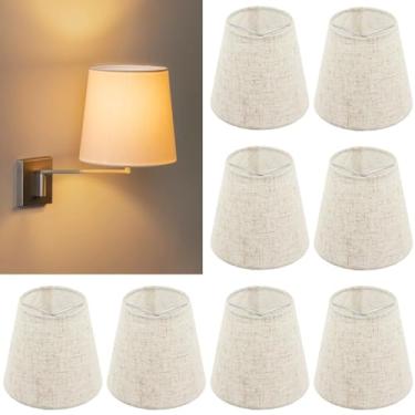 Imagem de Abajur de lâmpada de vela de lustre de 8 peças, abajur de tecido de linho de encaixe, elegante tradicional 8,5 topo x 5,1 altura inclinada x 5,5 lâmpada de tecido inferior