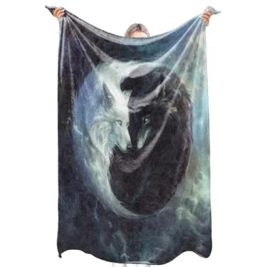Imagem de zbezbe Cobertor de flanela de lobo preto branco borboleta místico Yin Yang cósmico nublado céu noturno cobertor leve macio para festa, cadeira, cama, sofá, acampamento, viagem, decoração de casa