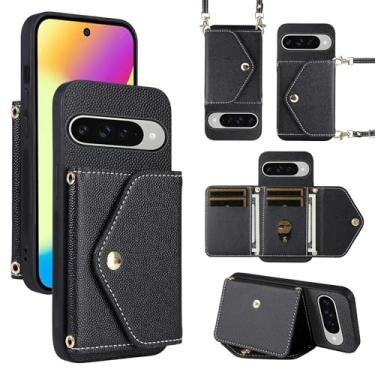Imagem de Dibosom Capa carteira minimalista para Google Pixel 10/10 Pro 5G com alça de ombro, 6 compartimentos para cartões, bolsa flip fina e fina, suporte para cartão de crédito, acessórios para celular