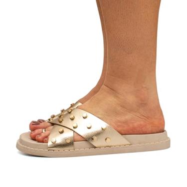 Imagem de Sandalia Casual Papete Feminina Flat Enfeite Metal Brilho Metalizado Plataforma Flatform (DOURADO, BR, Adulto, Numérico, 36)