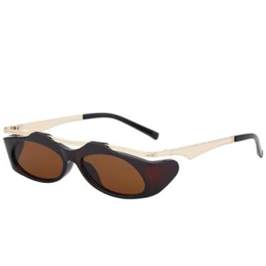 Imagem de JRLLFD Óculos de sol punk com perna de metal, armação pequena de luxo, para dirigir ao ar livre, feminino, UV400 (marrom)