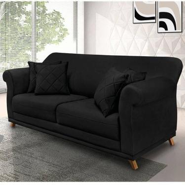 Imagem de Sofá 2 Lugares Pé De Madeira Julieta 160 Cm Suede S04 - D`rossi Cor Preto