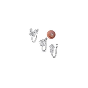 Imagem de MODRSA Punhos de nariz prateados, anel de nariz falso, não perfurado, borboleta, flor, não perfurado, joias de narina, piercings falsos africanos, clipe