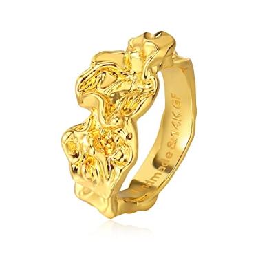 Imagem de MYEARS Anel feminino de ouro 18 k ouro grosso preenchido a vácuo empilhável joia de dedo tamanho 6-7, Metal