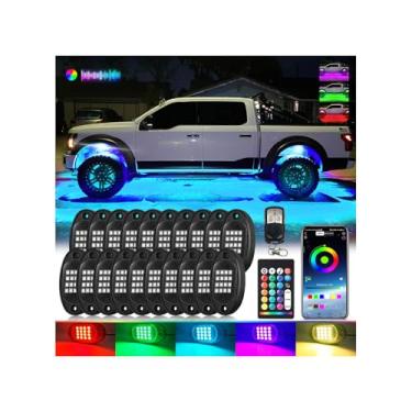 Imagem de Kit de luzes LED RGB segmentadas de 20 unidades com controle remoto APP/RF, luzes iluminadas sob luz neon multizonas, multicoloridas, 12 V, à prova d'água, para caminhões, Jeep UTV, ATV, carrinho de