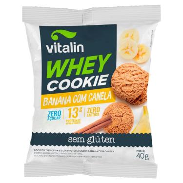 Imagem de Biscoito Cookie Whey Vitalin Sabor Banana e Canela com 13g de Proteína Sem Glúten 40g