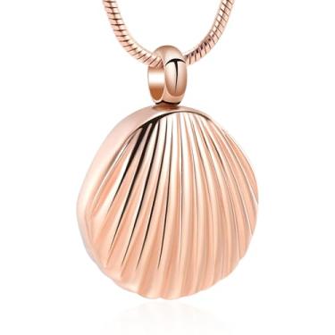 Imagem de mingkejw Colar de urna de concha para cinzas, joia de cremação para mulheres e homens, pingente de concha de aço inoxidável, colar memorial para animais de estimação humanos, joias de lembrança para