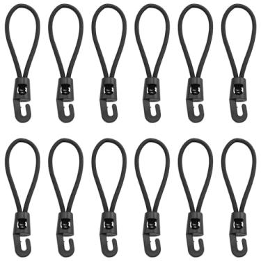 Imagem de ZZLZX 12 peças de ganchos de salto com tiras elásticas, cordas elásticas curtas de plástico para bagagem, acampamento, amarradores, alças de embalagem seguras, fechos de viagem convenientes, preto