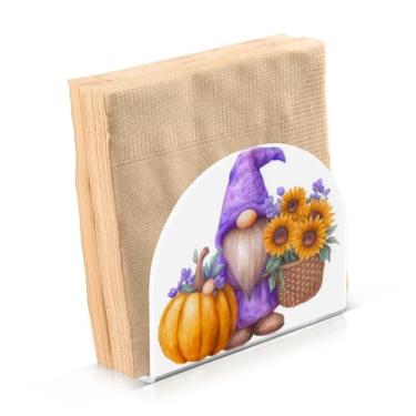 Imagem de Blueangle Pacote com 2 abóboras, girassóis, gnomos, porta-guardanapos – decoração de mesa acrílica à prova de vento para cozinha e casa, dispensador de lenços de férias com porta-guardanapos verticais