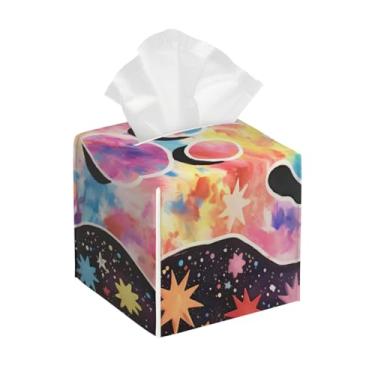 Imagem de Capa quadrada de couro para caixa de lenços à prova d'água, organizador de papel facial fofo colorido com cinto inferior, estojo de lenços para mesa, banheiro, escritório, mesa, carro, decorativo