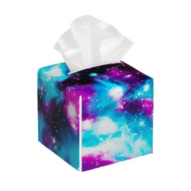 Imagem de Porta-lenços de couro quadrado à prova d'água nebulosa galáxia universo organizador de papel facial com cinto inferior cubo estojo de tecido para mesa, banheiro, escritório, mesa, carro, decorativo