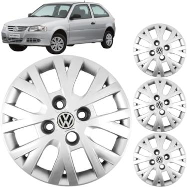 Imagem de Jogo 4 Calotas Aro 13 Vw Gol G4 e G5 2006 a 2014 Com Adesivo Logo Vw Resinado Grid GR099CA